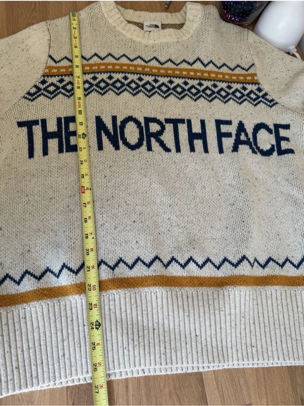 The North Face Crestview Jacquard Retro Sweater Cream Nordic Fair Isle Mens Sz L